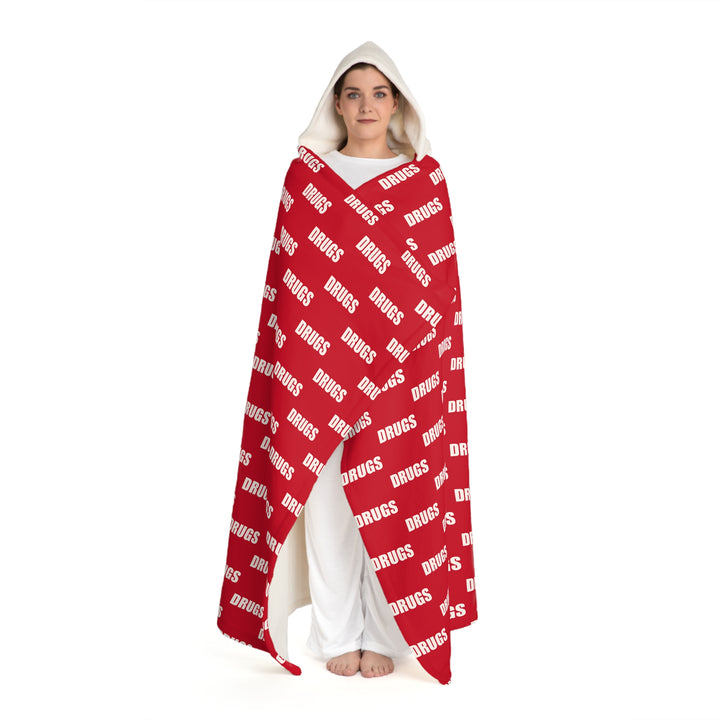 Red Drugs Hooded Sherpa Fleece Blanket 