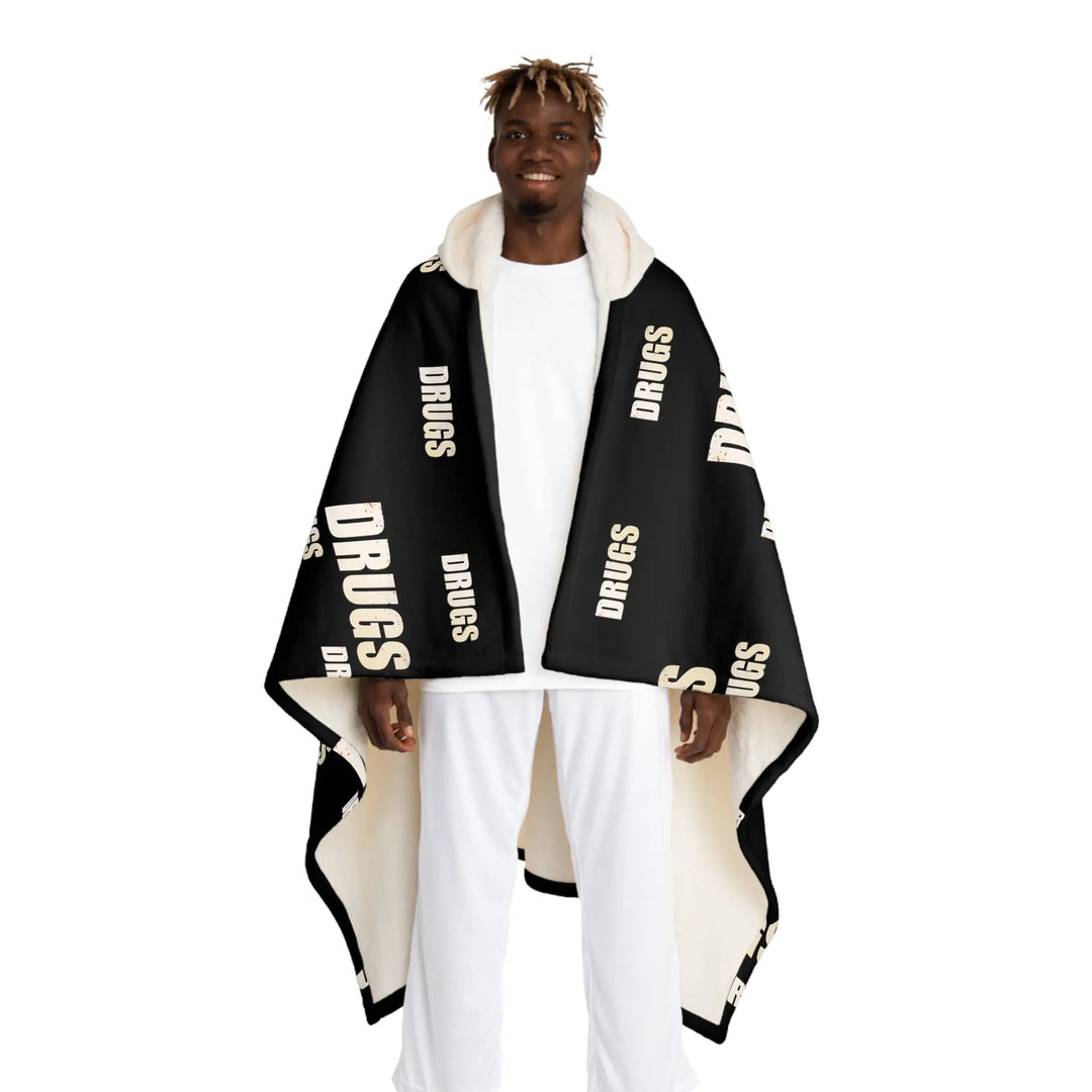 Drugs Black And Cream Hooded Fleece Sherpa Blanket