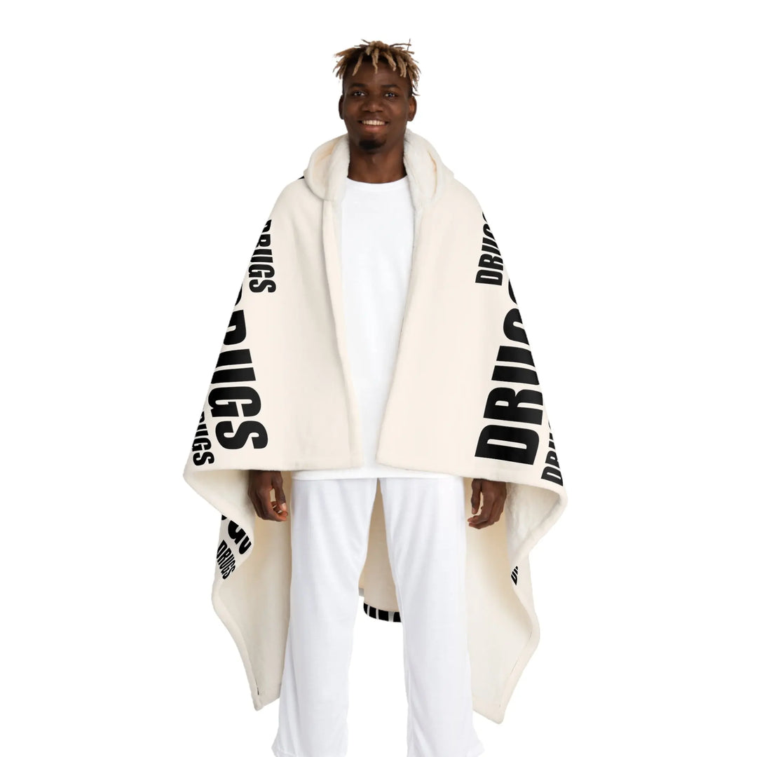 Drugs Cream And Black Hooded Fleece Sherpa Blanket