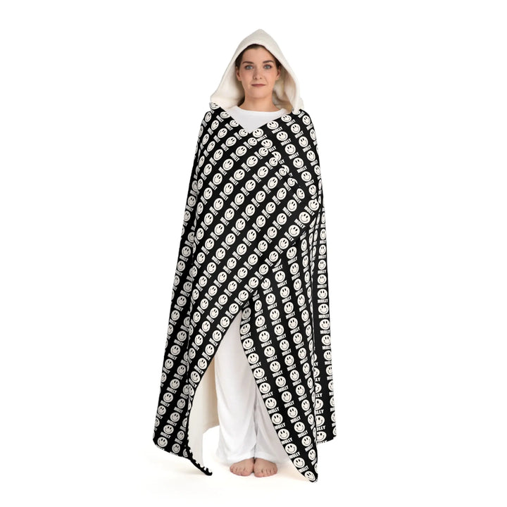 Smily Face Molly Black And White Hooded Fleece Sherpa Blanket